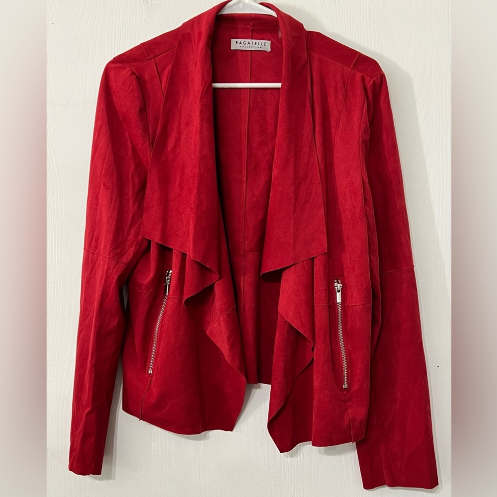 Bagatelle Collection Draped Faux Suede Red Jacket Size Large